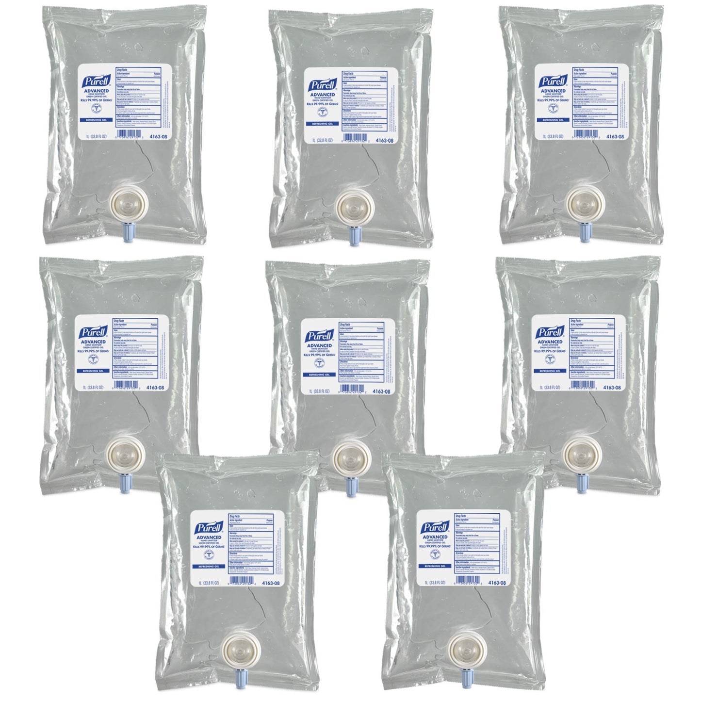 PURELL Advanced Hand Sanitizer Green Certified Gel, Fragrance Free, 1000 mL Refill for CS2 and NXT Manual Hand Sanitizer Dispenser (Pack of 8) - 4163-08