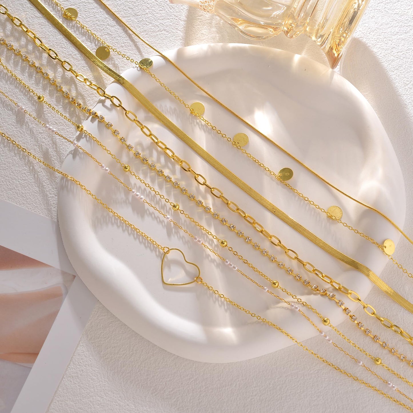 Tornito 8Pcs Waist Belly Chain 18K Gold Plated CZ Heart Pearl Snake Bead Sequin Paperclip Belly Chain Summer Beach Sexy Body Chains Jewelry Accessories for Women Adjustable