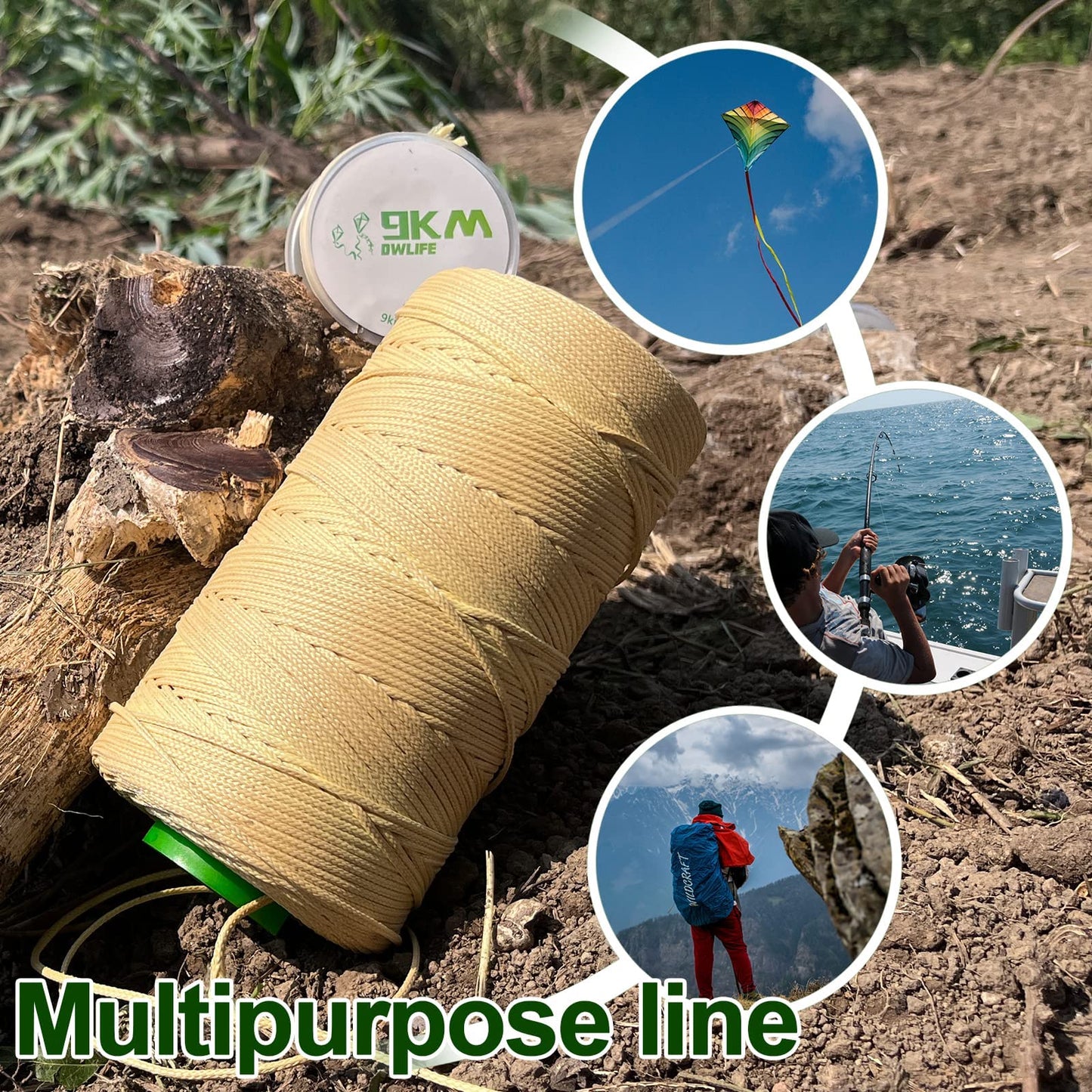 9KM DWLIFE Braided Kevlar Cord, 150lb 1mm 200Ft, High Tensile Strength, Abrasion, Flame Retardant, Kite String, Fishing Line, Model Rocket Shock, Hammock Tarp Ridgeline, Tactical Survival Paracord