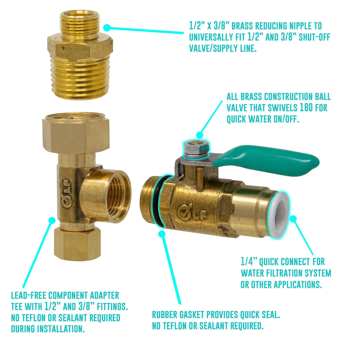 Ice Maker Fridge Quick Installation Kit with 25' Feet Tubing for Drinking Water Appliance Water Line, Solid Brass Stop Tee and Valve, 1/4" Fittings
