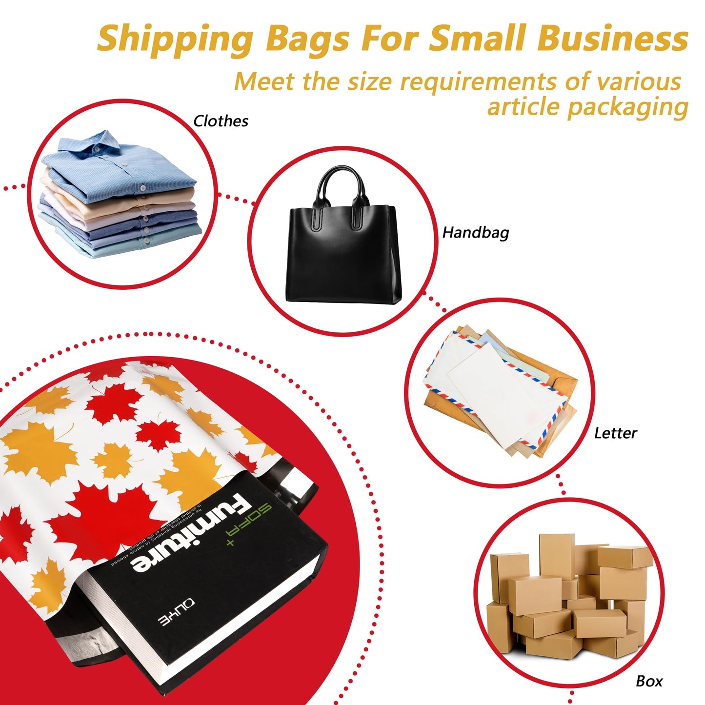 Poly Mailers 14.5x19 Inch 50 Pcs - Maple Leaf printed Shipping Bags, 2.4mil Thickness, Waterproof and Tear Resistant Mailing Envelopes, Self-Sealing Packaging Bags for Small Business