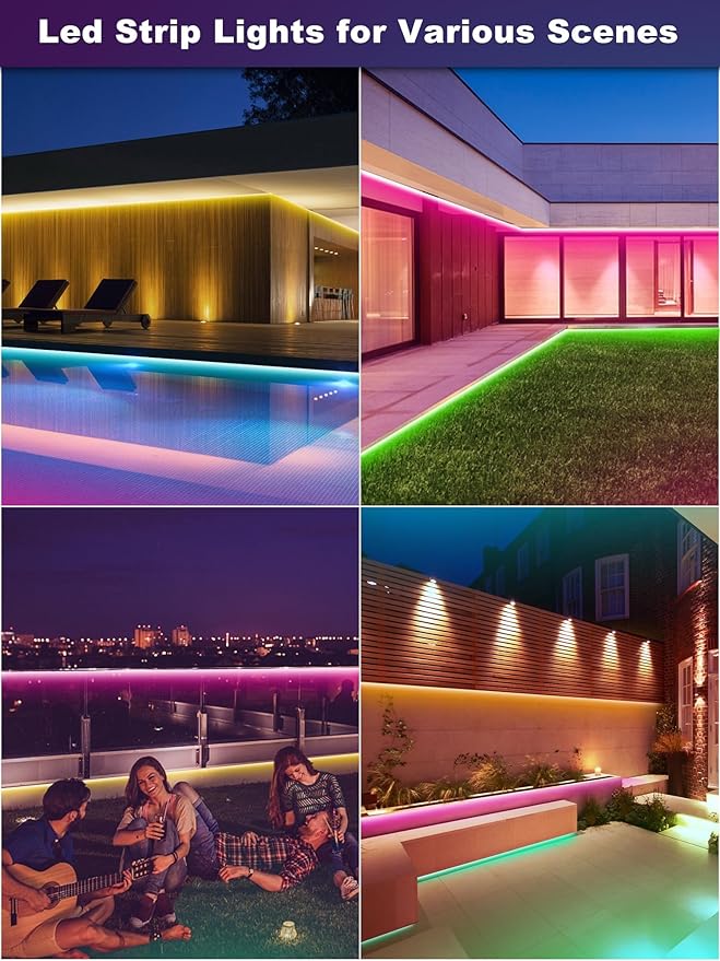 200ft Outdoor Led Strip Lights Waterproof, Ip68 Outside Led Light Strip Waterproof with Remote and App Control, Exterior Led Rope Lights Music Syne RGB Strip Lights for House Decor(2 * 100ft)