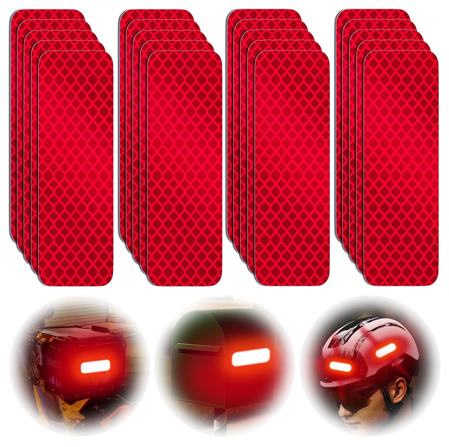 PHIXBEAR 20 Pcs Super Reflection Reflective Stickers, Safety Reflective Tape for Car Bike Mailbox Helmet, Red Tape Outdoor Waterproof 3.15" X 1.18"