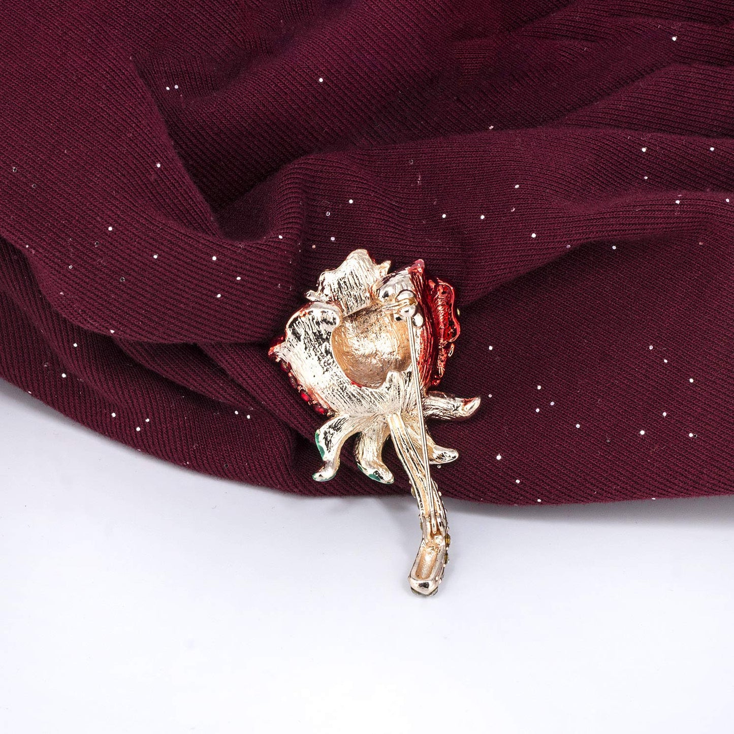 YOQUCOL Elegant Cubic Zirconia Crystal Rhinestone Red Rose Shape Brooch Pin for Women