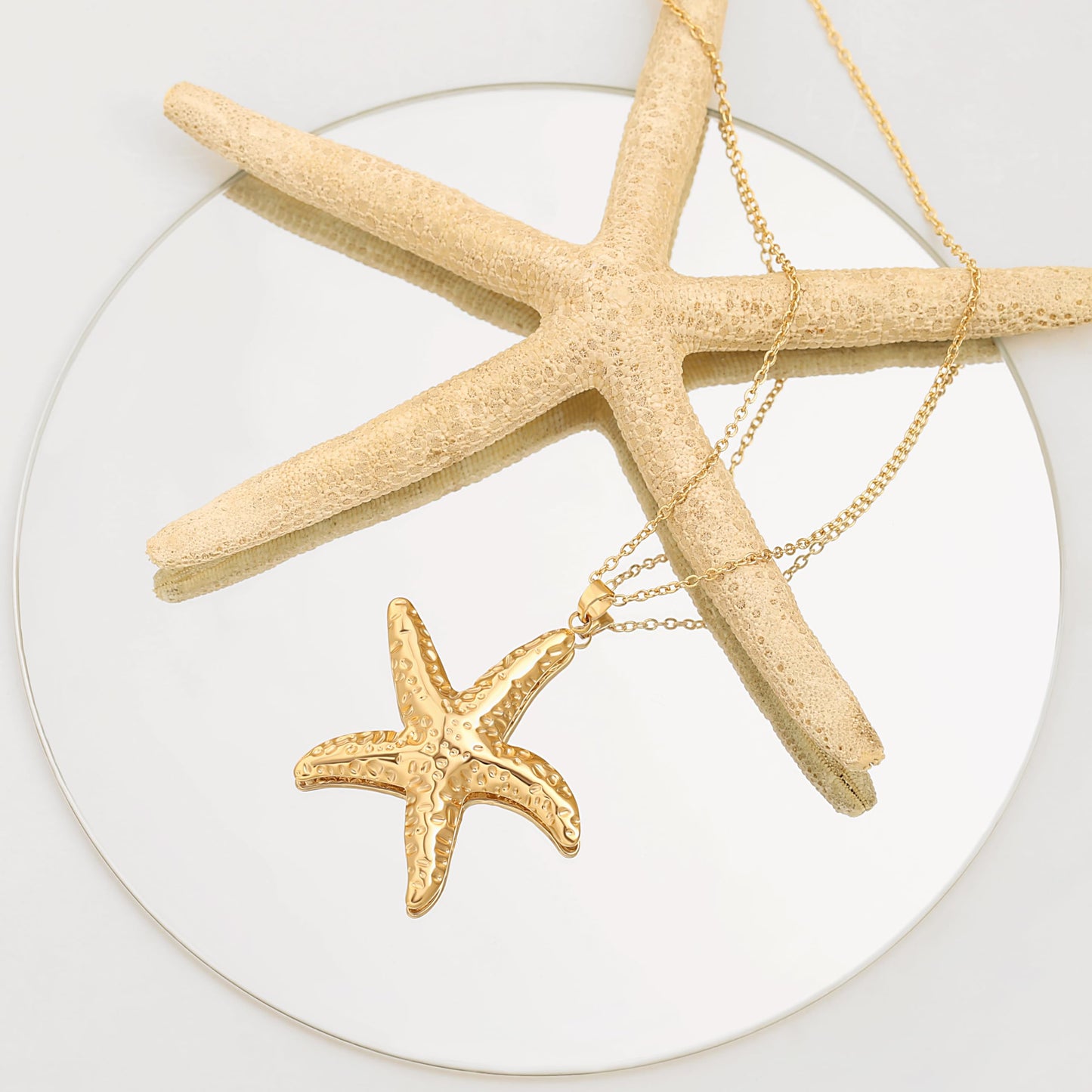 Long Gold Necklace for Women 18K Gold Plated Starfish Pendant Trendy Beach Jewelry Necklace