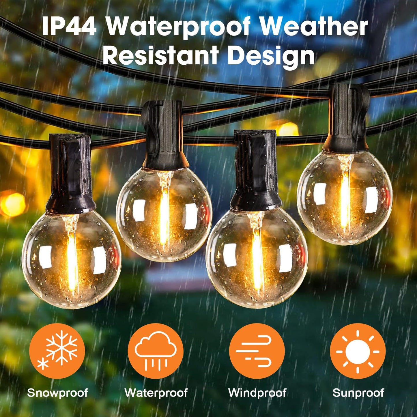 GvvooHome 25 Pack G40 LED Replacement Light Bulbs, Waterproof Clear Globe Light Bulb E12 Screw Base for Outdoor String Lights, Patio Cafe Décor, Dimmable, Warm White