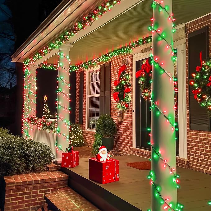 JMEXSUSS 600 LED Christmas String Lights Outdoor, Red and Green Lights Clear Wire, Christmas Twinkle String Lights Plug in for Tree Xmas Decorations