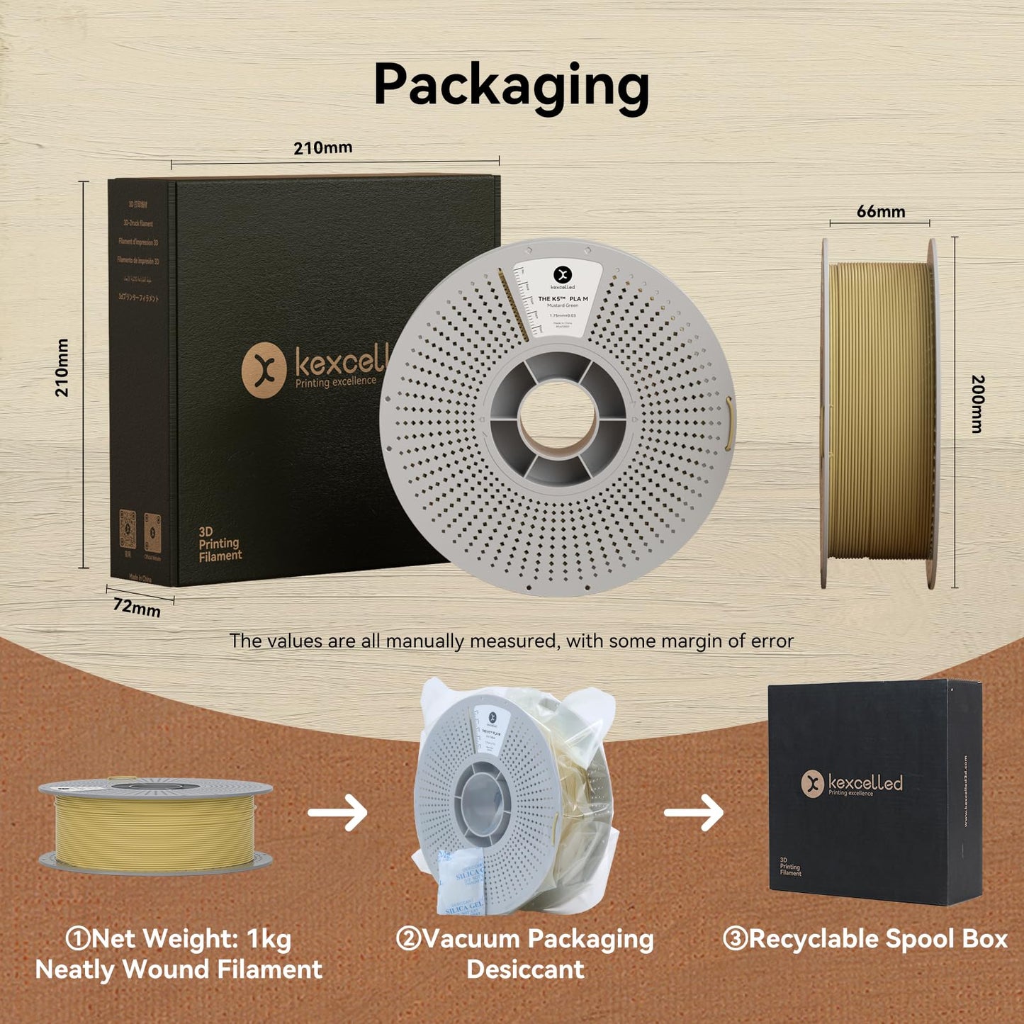 kexcelled Matte PLA Filament 1.75mm，Matte Light Beige PLA 3D Printer Filament 1kg Spool (2.2lbs) with +/-0.03mm Accuracy,Upgraded Tangle-Free Winding for Most FDM Printers