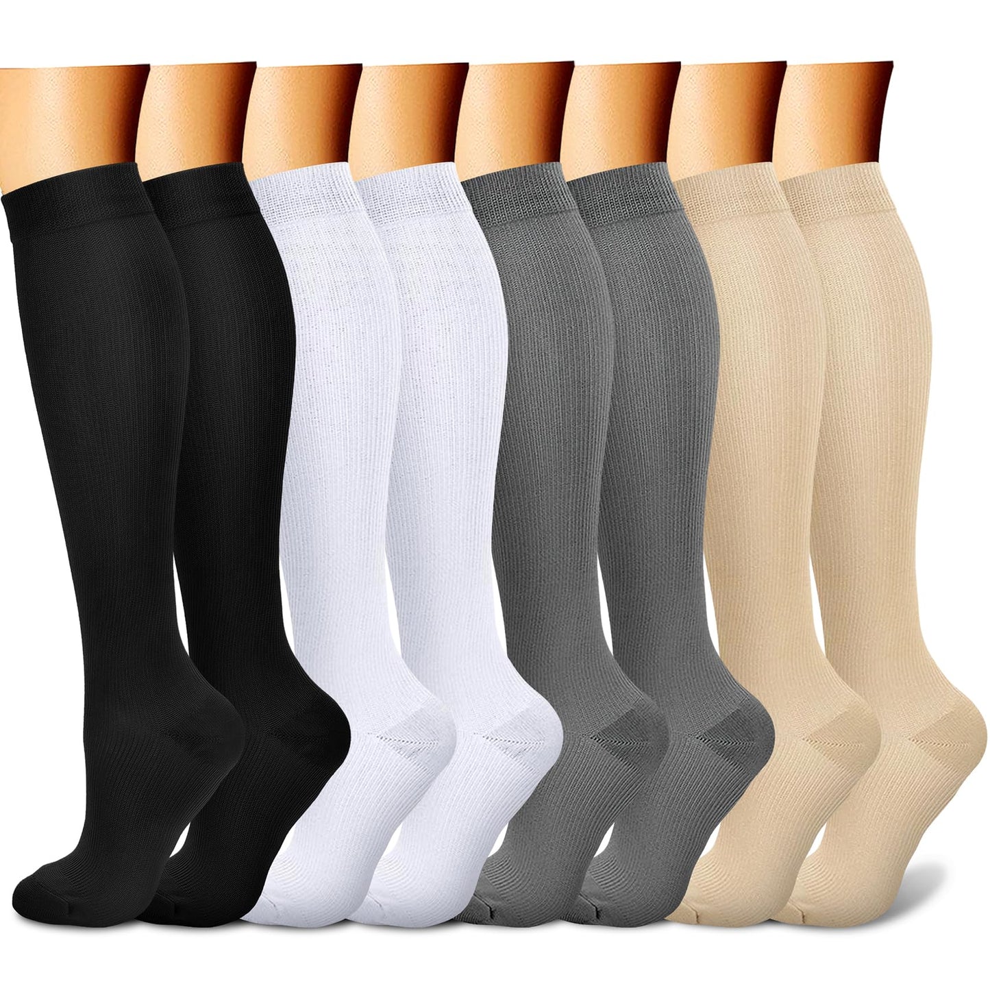 CHARMKING Compression Socks for Women & Men (8 Pairs) 15-20 mmHg Graduated Copper Support Calf Socks are Best for Pregnant, Nurses - Boost Performance, Circulation, Knee High Wide Calf(L/XL, Multi 52)