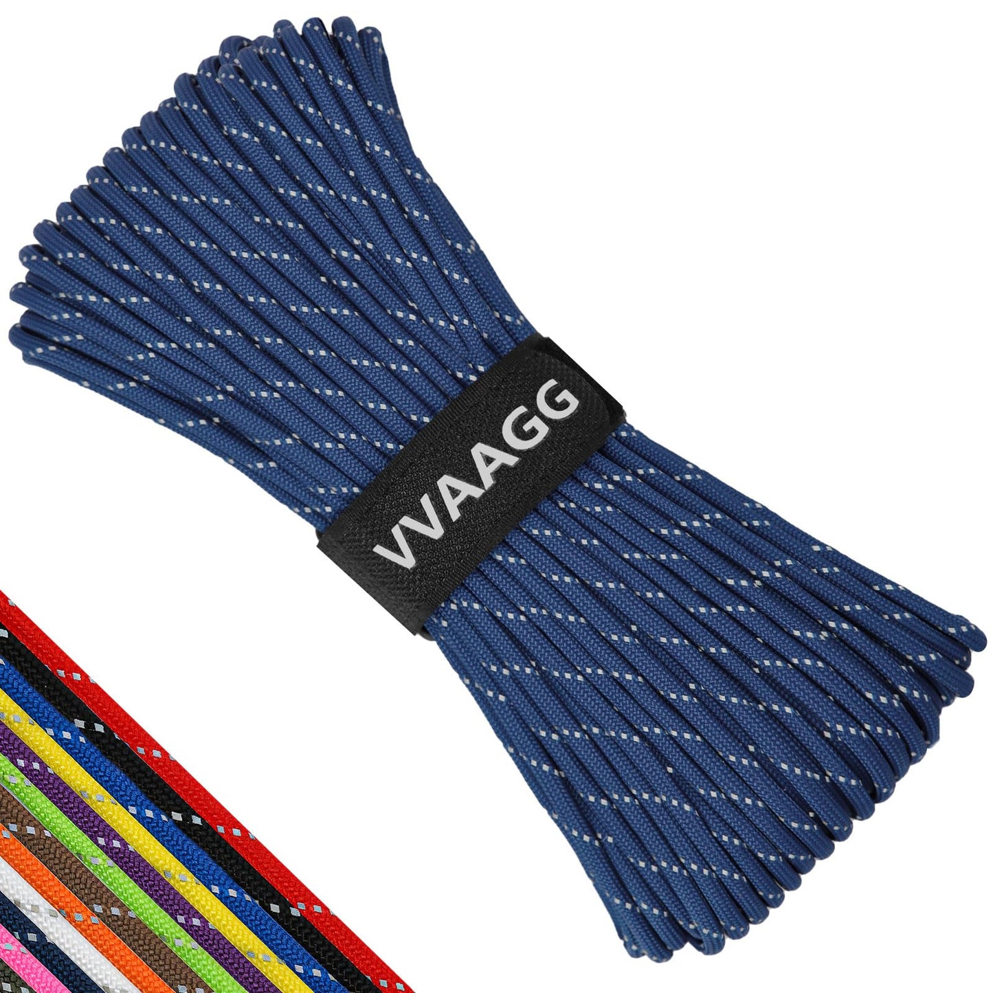 VVAAGG Reflective Paracord Rope 200FT, 7 Strand Nylon para Cord Lanyard Utility 550 Parachute Cord, 4mm Thin Tent Rope for Outdoor Camping Hiking (DKBlue 200FT)