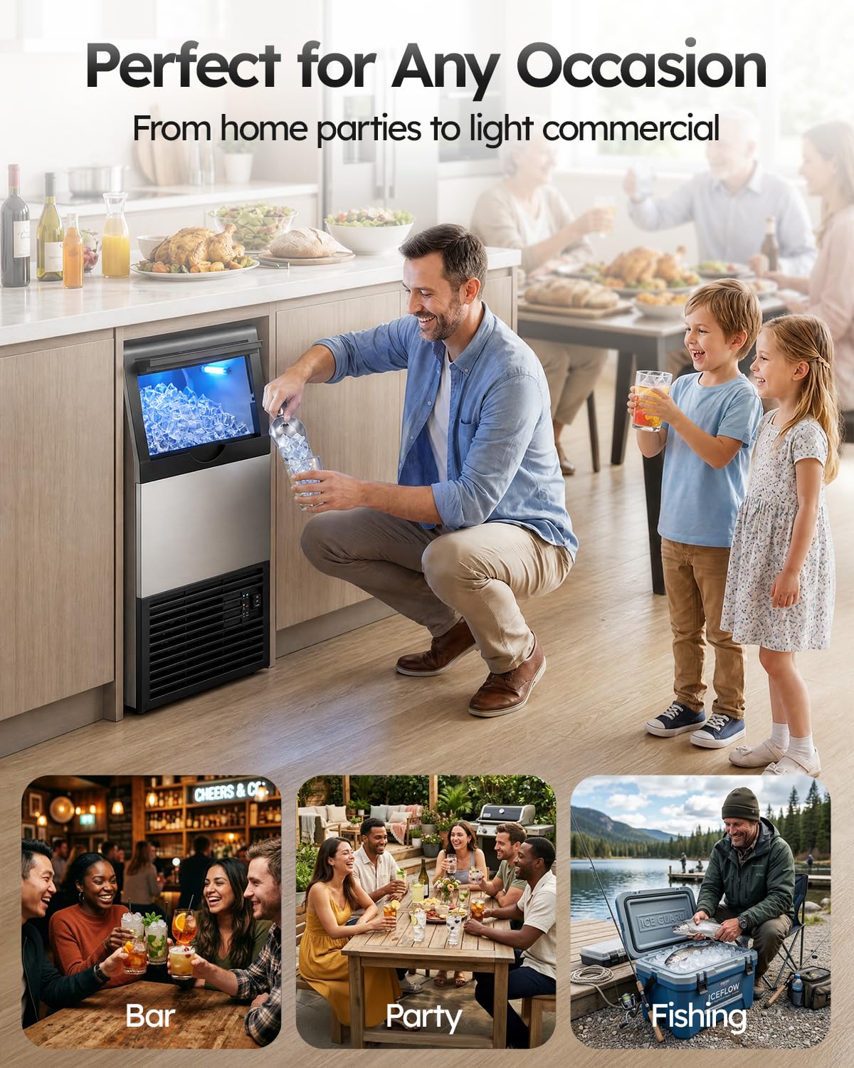 Mojgar Commercial Ice Maker Machine, 100lbs/24H with 33lbs Ice Storage Under Counter Ice Machine, Stainless Steel Built-in Freestanding Ice Maker Self-Cleaning for Home Bar
