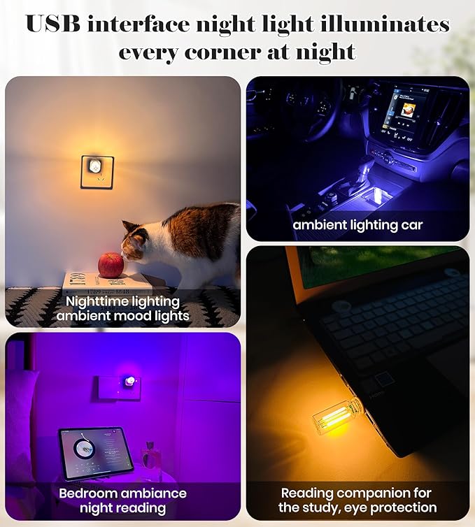 USB Retro Car Lamp, Touch-Control Portable LED Car Ambient Light, USB Powered Night Lights, Suitable for Bedroom, Camping, Holiday Decorations.(Pink Light)