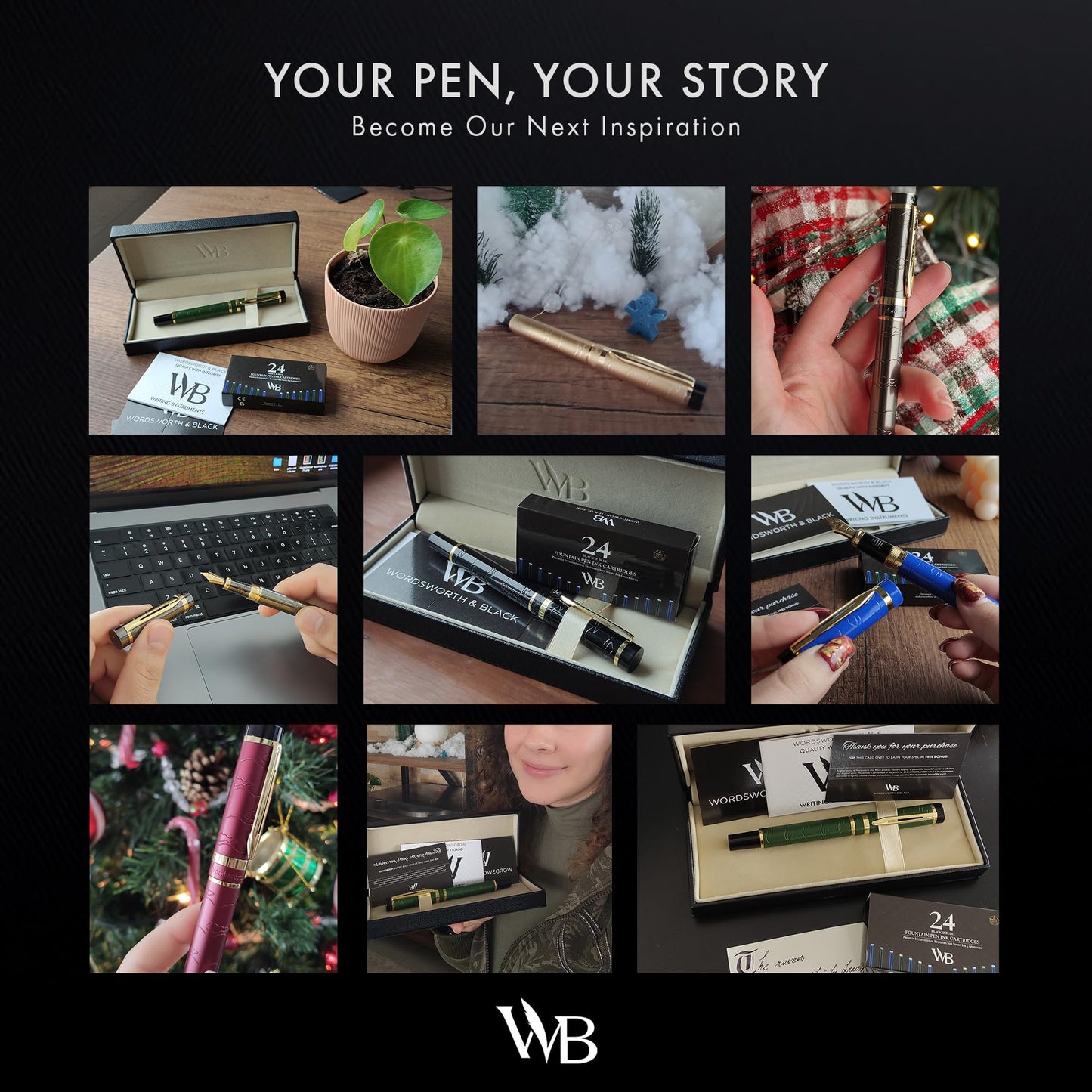 Wordsworth & Black Primori Fountain Pen Set [Gunmetal Gold]; Medium Nib, Gift Case, 24 Ink Cartridges, Refill Converter, Manual; Journaling, Calligraphy, Smooth Writing Pens; Left and Right Handed