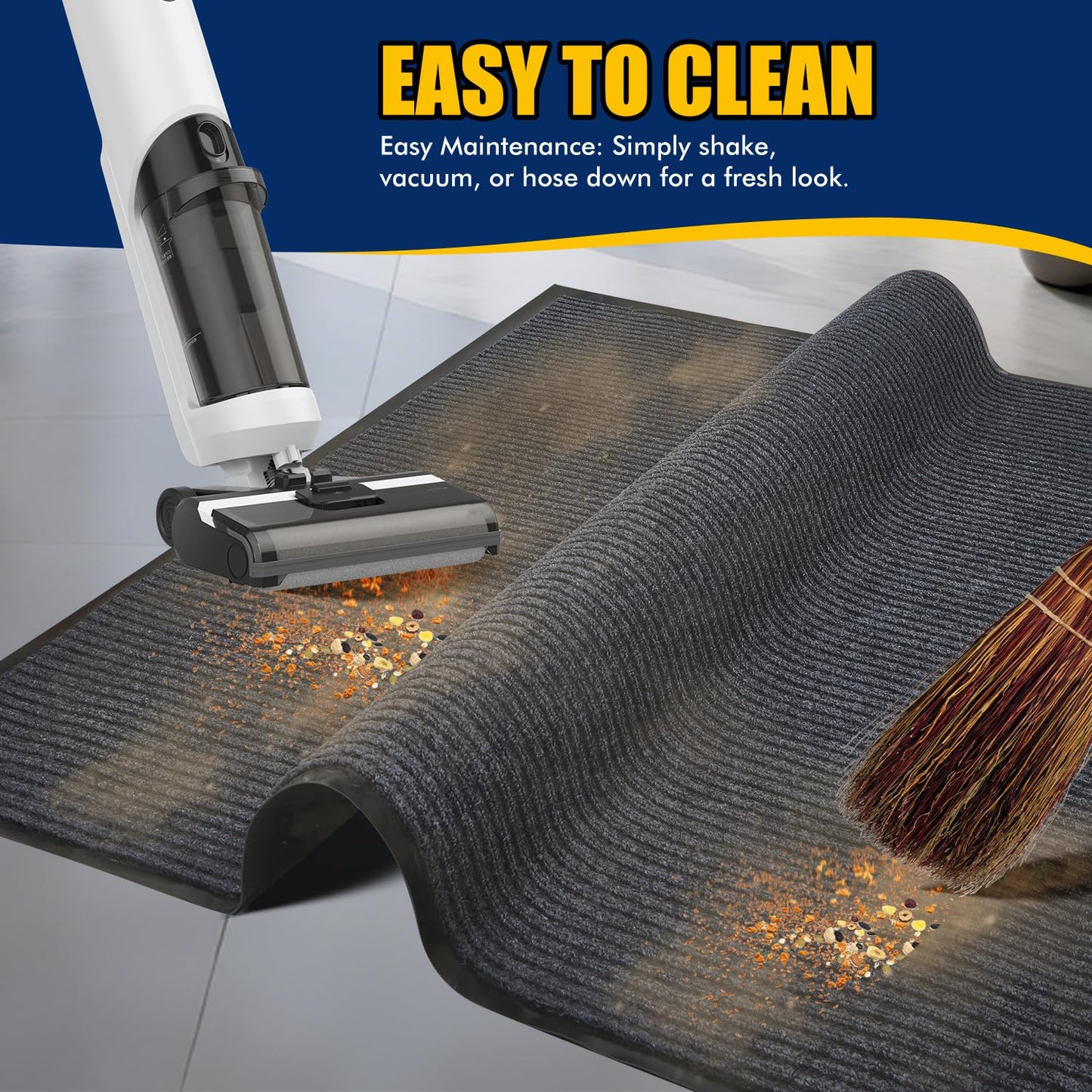 Extra Large Indoor/Outdoor Entrance Mat - 4 x 15 Feet, Rubber Border Door Mat Heavy Duty, Waterproof, Low-Profile, Easy to Clean, Rubber Entry Mat,Commercial Floor Mat, Charcoal Grey