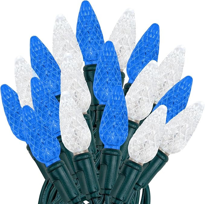 Novelty C6 70 LED Hanukkah & Christmas String Lights, 24FT Permanent comerc. Grade Lights (Blue/Pure White)