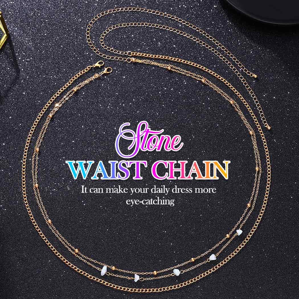 Asooll Stone Waist Chains Gold Layered Beads Belly Chain Summer Beach Bikini Body Accessory for Women (SET A, free size)