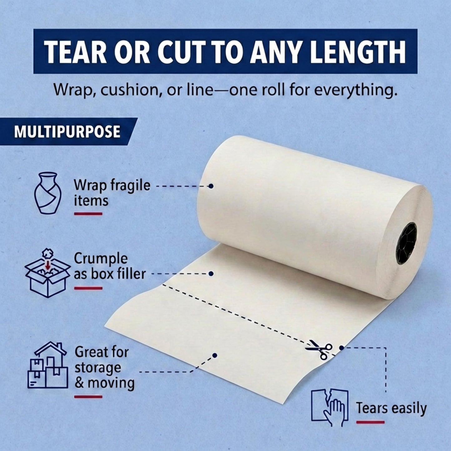 BOX USA Packing Paper Roll 1440'L x 12"W - 1,000 Sheets 17” Long Equivalent - Large White Newsprint for Shipping, Packaging, Storage and Moving Supplies