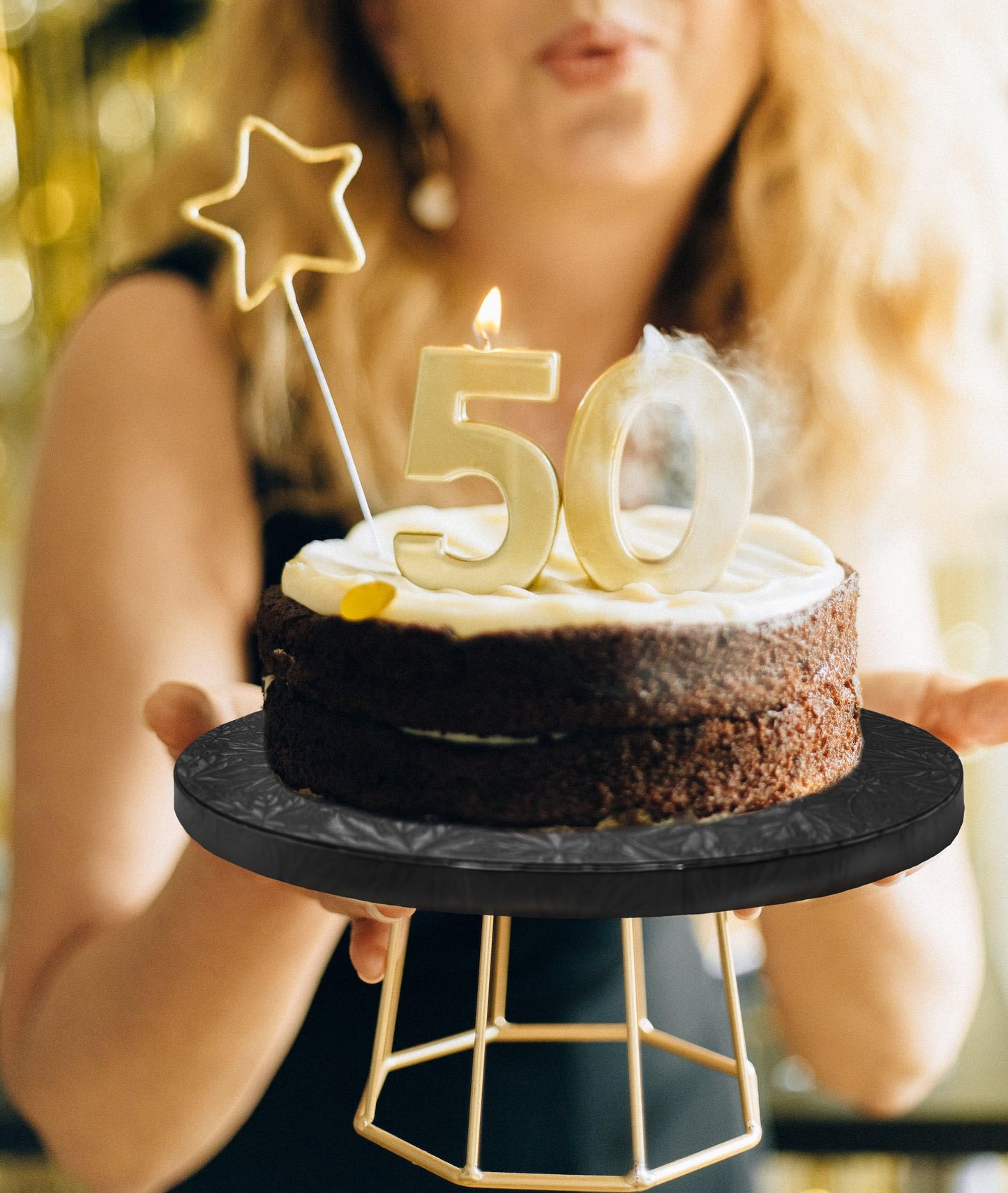 GoldenBakeryFamily 12 Inch Cake Drums,Black Cake Boards 12 Inch Round(4-Pack),1/2 Inch Thick Cake Boards with Banner Cake Topper,Sturdy,Greaseproof for Birthday Wedding Multi-Tiered Cake