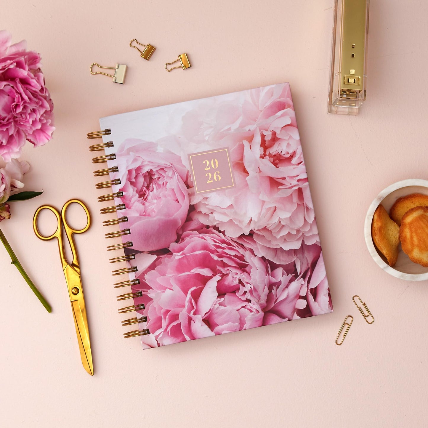 Blue Sky Rachel Parcell 2026 Daily and Monthly Planner Calendar, January 2026 - December 2026, 7" x 9", Hard Cover, Durable Twin Wire Binding, Laminated Tabs, Storage Pocket, Stickers, Peony