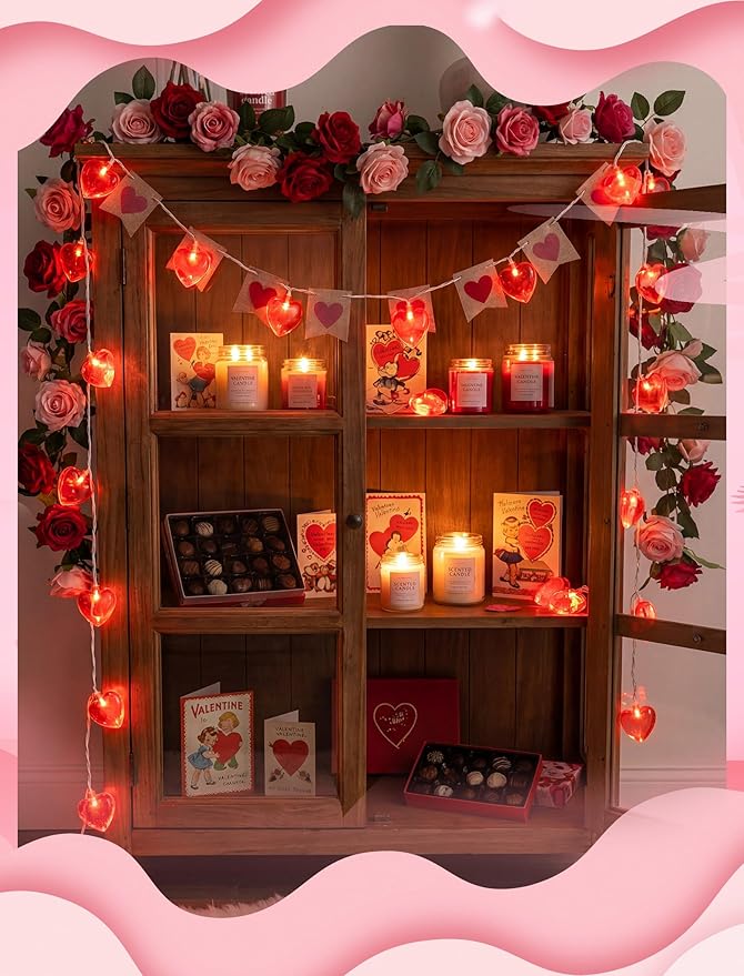 8.5Ft Valentine's Day Heart String Lights, Valentine Decorations Fairy String Lights with 10 Red Heart Lights, Connectable Love Heart Lights for Valentine's Day, Party, Wedding, Holiday Decorations