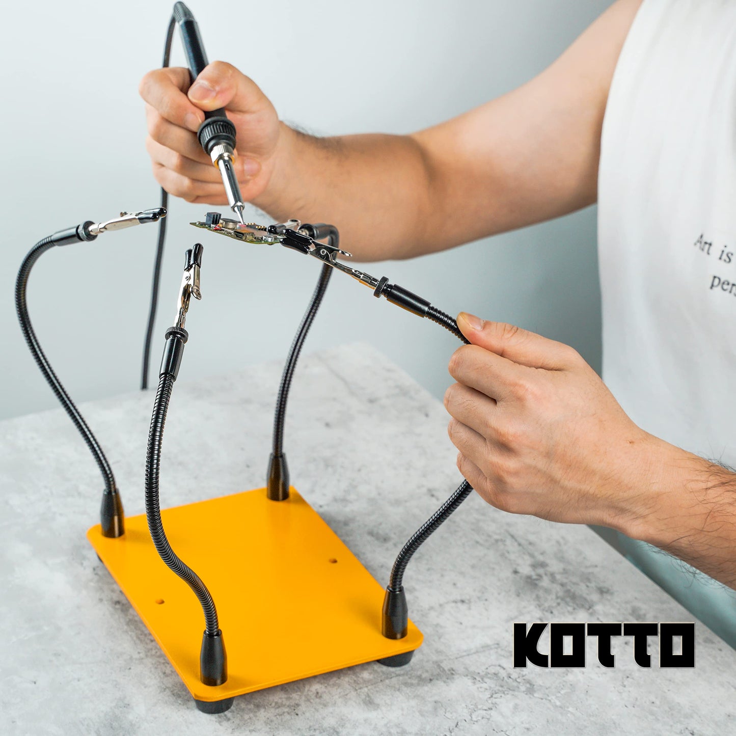 KOTTO Helping Hands Soldering, Third Hand Soldering Tool PCB Holder Four Arms Helping Hands Crafts Jewelry Hobby Workshop Helping Station Non-Slip Steel Weighted Base