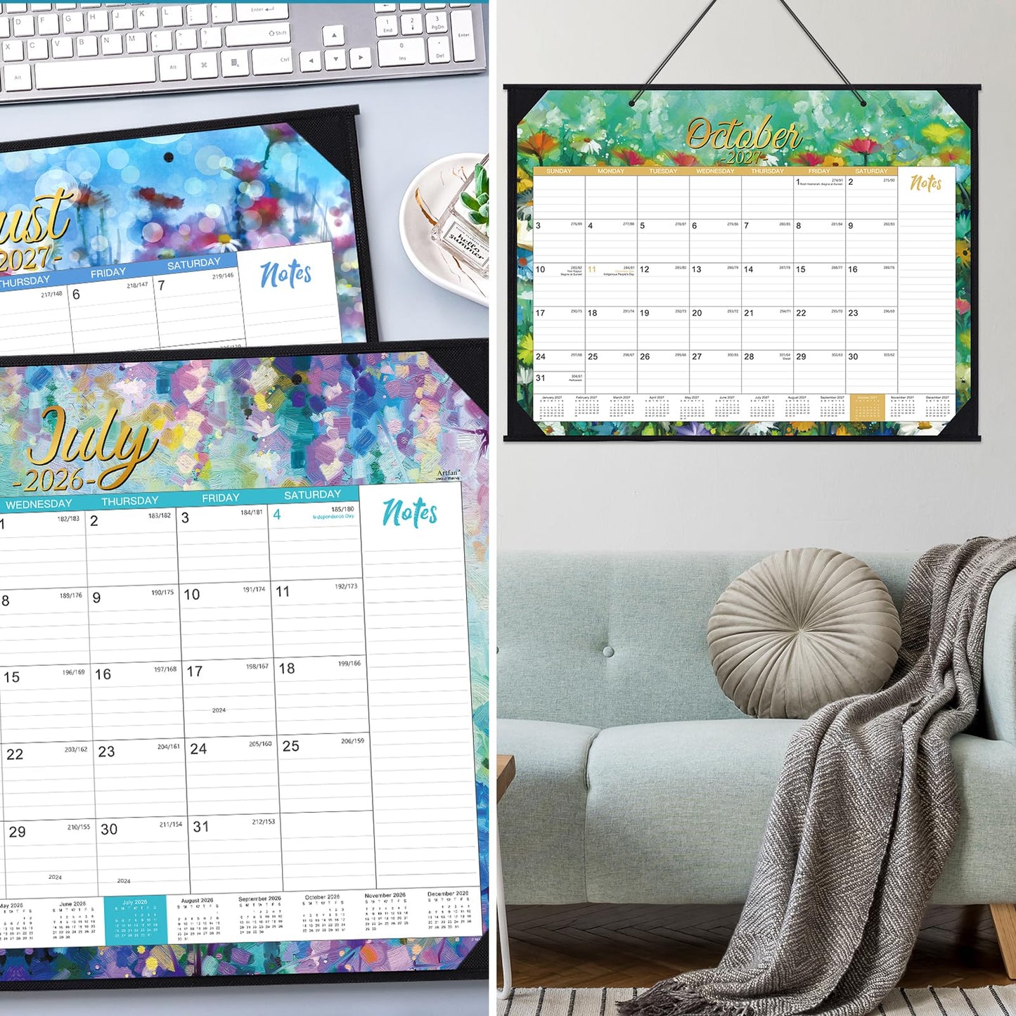 2026-2027 Desk Calendar - Large Desk Calendar 2026-2027, Jul 2026 - Dec 2027, 22" x 17", 26-27 Calendar Large 18 Months with Corner Protectors + Large Ruled Blocks, Desk Pad, To-Do List & Notes