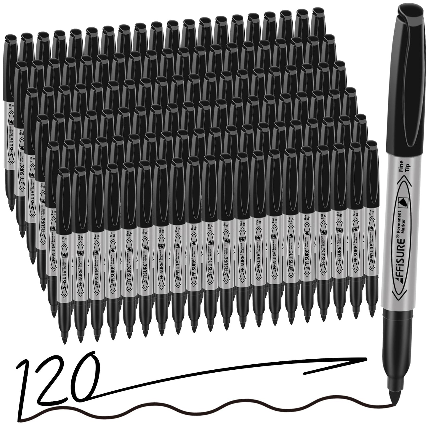 Permanent markers, 120 packs permanent markers bulk, quick drying in one second, waterproof, smooth, not easy to erase, durable, can be marked on glass, tiles and cloth, office supplies,Gray shell