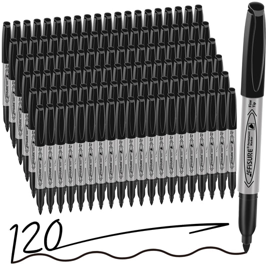 Permanent markers, 120 packs permanent markers bulk, quick drying in one second, waterproof, smooth, not easy to erase, durable, can be marked on glass, tiles and cloth, office supplies,Gray shell