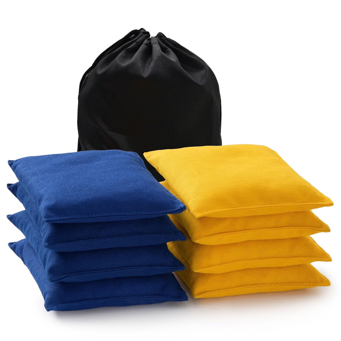 POTIVE Cornhole Bags Set of 8 Regulation Corn Hole Bean Bags for Cornhole Game, Professional Weather Resistant Corn Hole Bags with Tote Bag（Blue/Yellow）