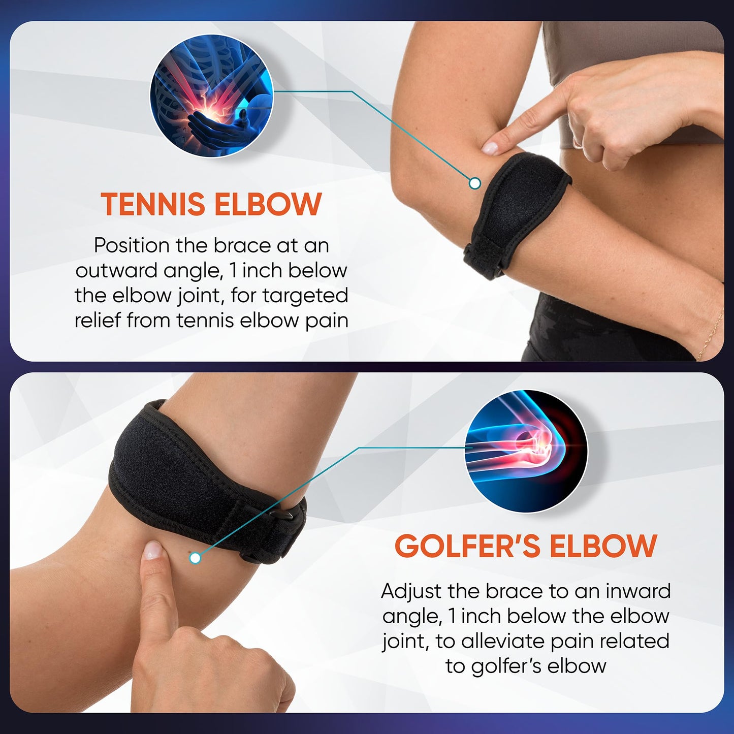 PhysFlex 2-Pack Elbow Brace for Men & Women, Adjustable Tennis & Golfer's Elbow Support Strap for Tendonitis Pain Relief - Compression Pad for Arm, Forearm, Tendon Pain Relief (Beige)