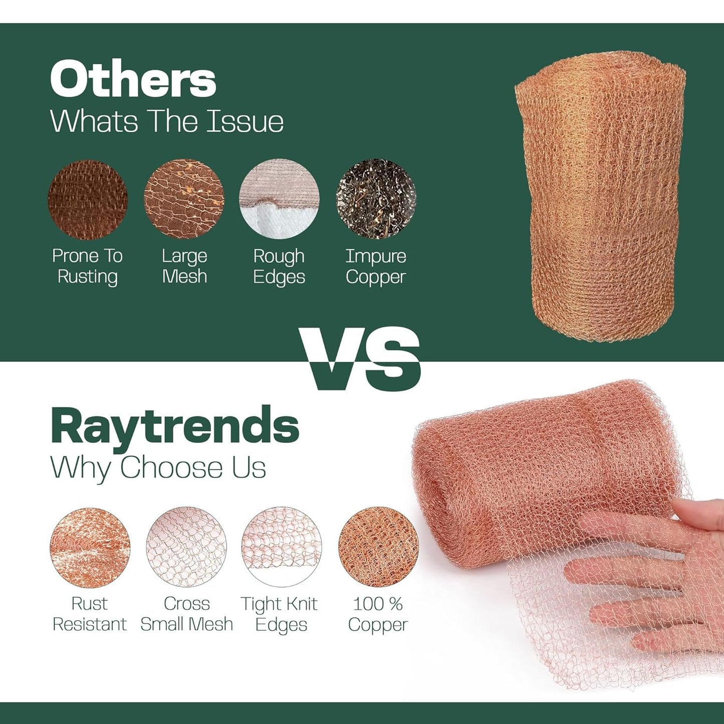 3rd Gen Copper Mesh Rodent Control Kit 5" x 205ft, 100% Premium Copper Wool for Sealing Holes & Water Gaps, Blocks Slugs, Snails, Mice & Pests – with Scissors & Packing Tool