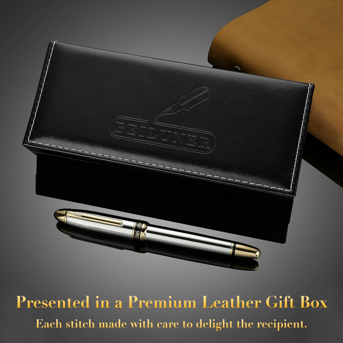 BEILUNER 315 Luxury Rollerball Pen, Stunning Silver Chrome with 24K Gold Finish, Luxury Grade Craftsmanship, Best Pen Gift Set for Men and Women, Graduation, Executive, Office, Fancy, Nice Pens