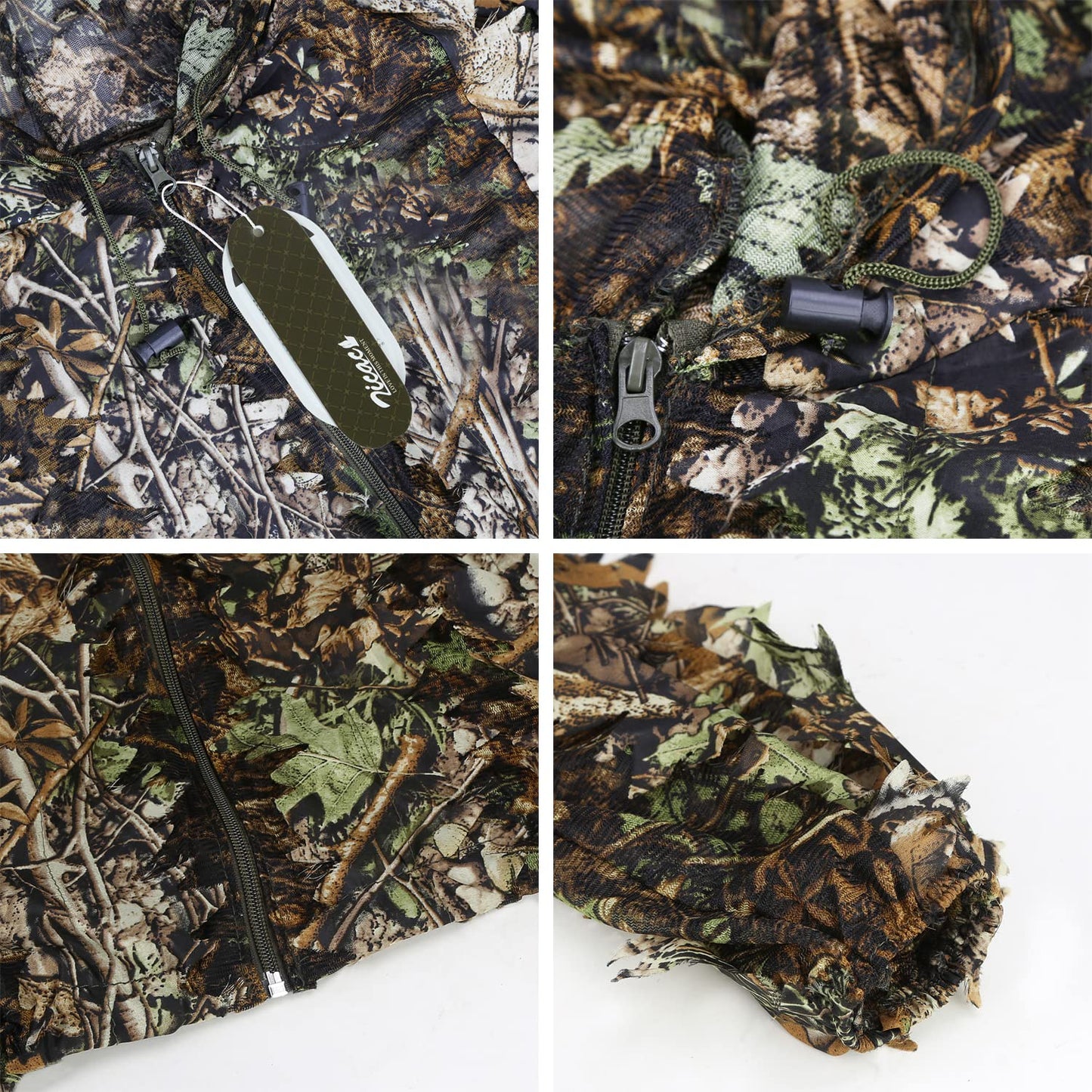 Zicac Outdoor Camo Ghillie Suit 3D Leafy Camouflage Clothing Jungle Woodland Hunting