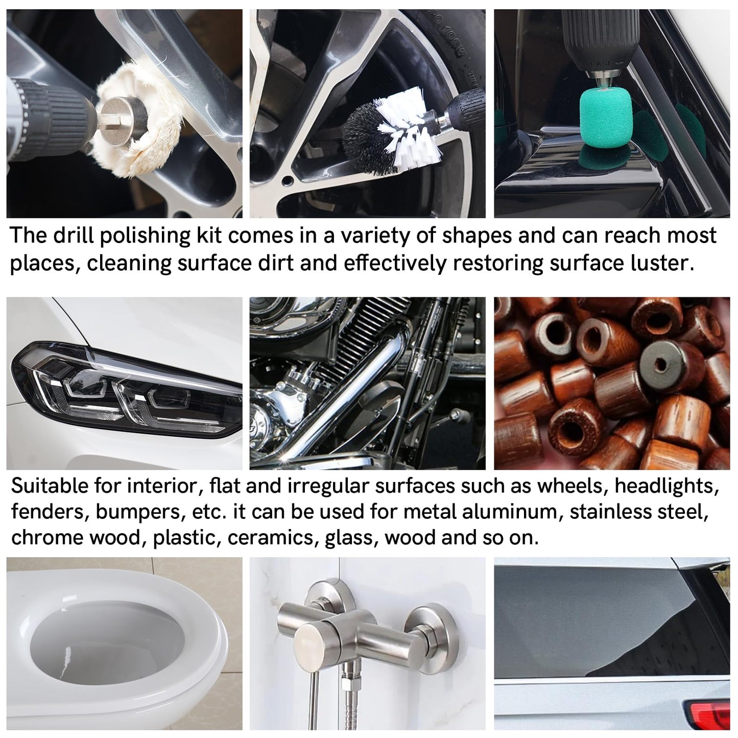 Unicaravan Aluminum Wheel Polishing Kit for Drill Buffing Wheel for Car Motorcycle Wheel Rim Manifold Polishing for Stainless Steel Chrome Wood Plastic Ceramic Glass Woods Machine Jewelry etc 31PCS