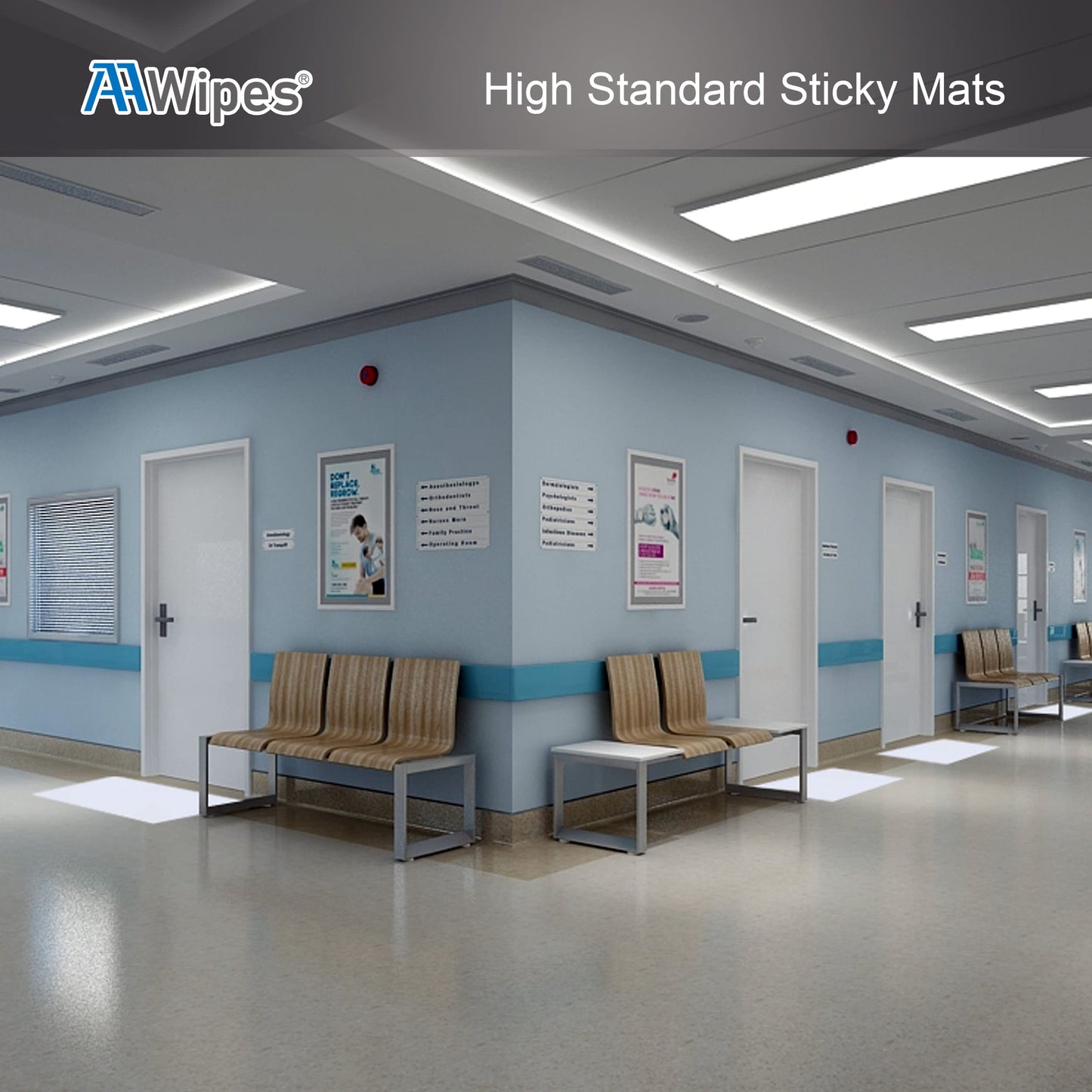 AAwipes Sticky Mat Tacky Pads Adhesive 24" x 36" 5 Packs, 30 Sheets/Packs, 150 Sheets Total White Cleanroom Floor Mats Remove Dirt for Laboratory Construction Hospital Shoes