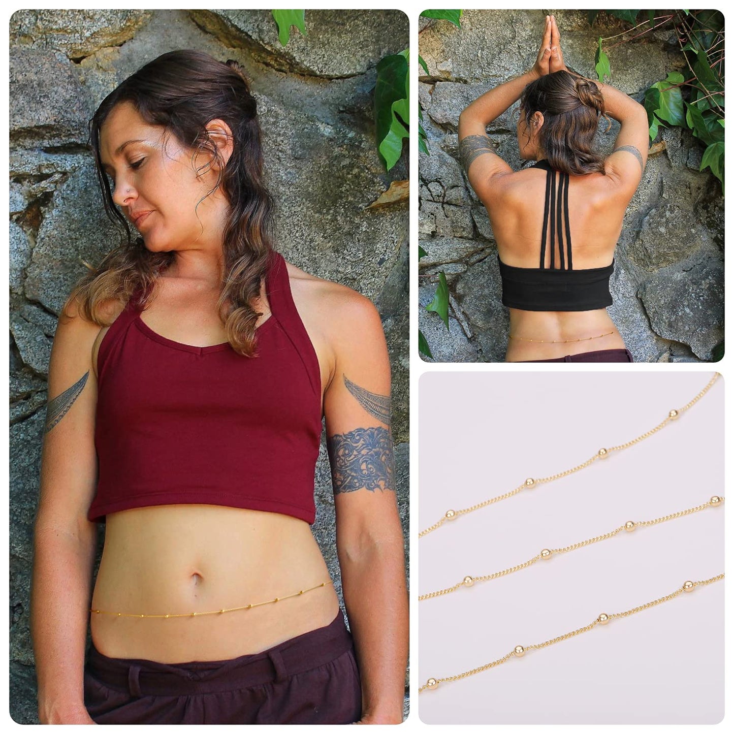 PEARLADA Minimalist Beach Bikini Body Chain 18K Gold Plated Satellite Belly Chain Handmade Adjustable Jewelry for Women Fashion Sexy Waist Chain