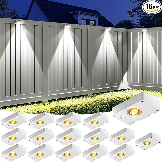 VOLISUN Solar Fence Lights, Fence Lights Solar Powered, IP65 Waterproof LED, 3 Color Temperatures Solar Light for Fence, Yard, Wall, Backyard (16 Pack, White)