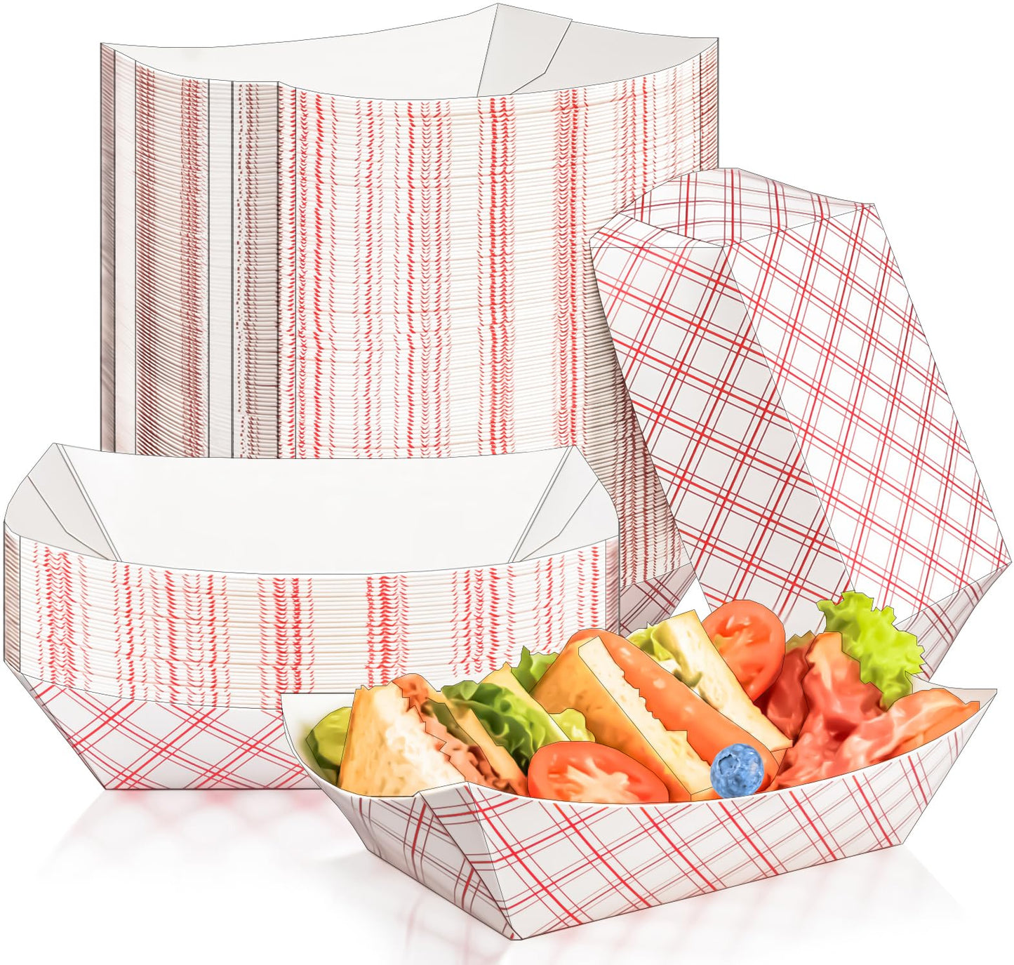 MotBach 100 Pack Extra Large 4Lb Paper Food Boats Trays Disposable Paper Boat Containers, Checkered Kraft Food Serving Tray Boats Baskets for Snack Popcorn BBQ Hot Dog Burger Sandwich Taco Fries Nacho