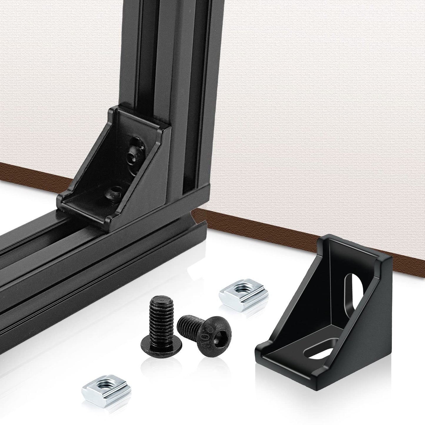 PETOX 24 Set Black 3030 Series Aluminum Extrusion Profile Connector, Includes 1pc Wrench, 24pcs 2835 Corner Bracket, 48pcs M6 T-Slot Sliding Nuts and Hex Screw Bolt for 20S Aluminum Rail Accessories