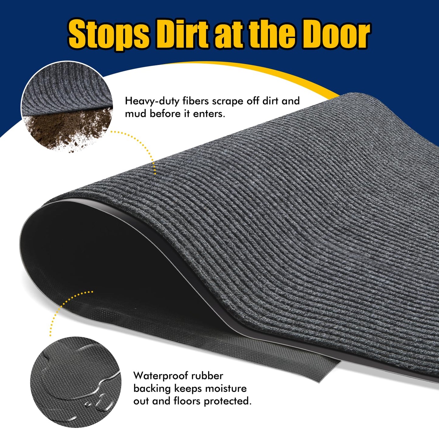 Extra Large Indoor/Outdoor Entrance Mat - 4 x 15 Feet, Rubber Border Door Mat Heavy Duty, Waterproof, Low-Profile, Easy to Clean, Rubber Entry Mat,Commercial Floor Mat, Charcoal Grey