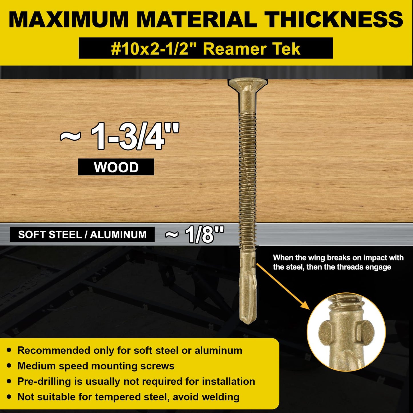 FMhotu #10 x 2-1/2" Trailer Deck Screws, Self-Tapping Sheet Wood Metal Screw, 576Pcs T25 Star Bits Reamer Tek Screws for Trailers, for Attaching Wood to Steel