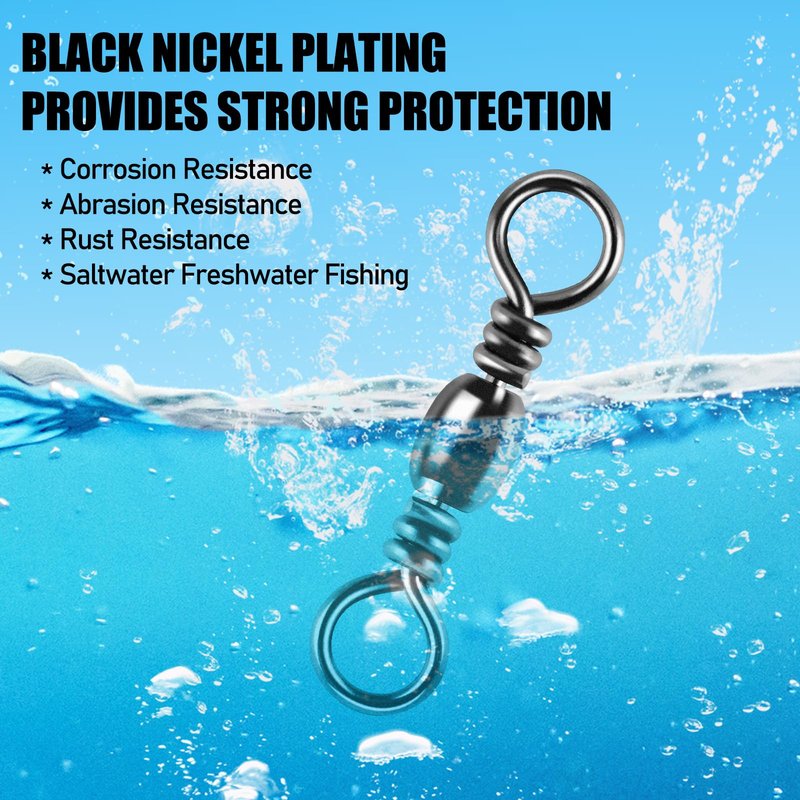 Alwonder 100PCS Fishing Barrel Swivels, High Strength Stainless Solid Ring Brass Barrel Swivel with Black Nickel Coating, Rolling Fishing Swivels Tackle Line Connector Saltwater Freshwater 62LB