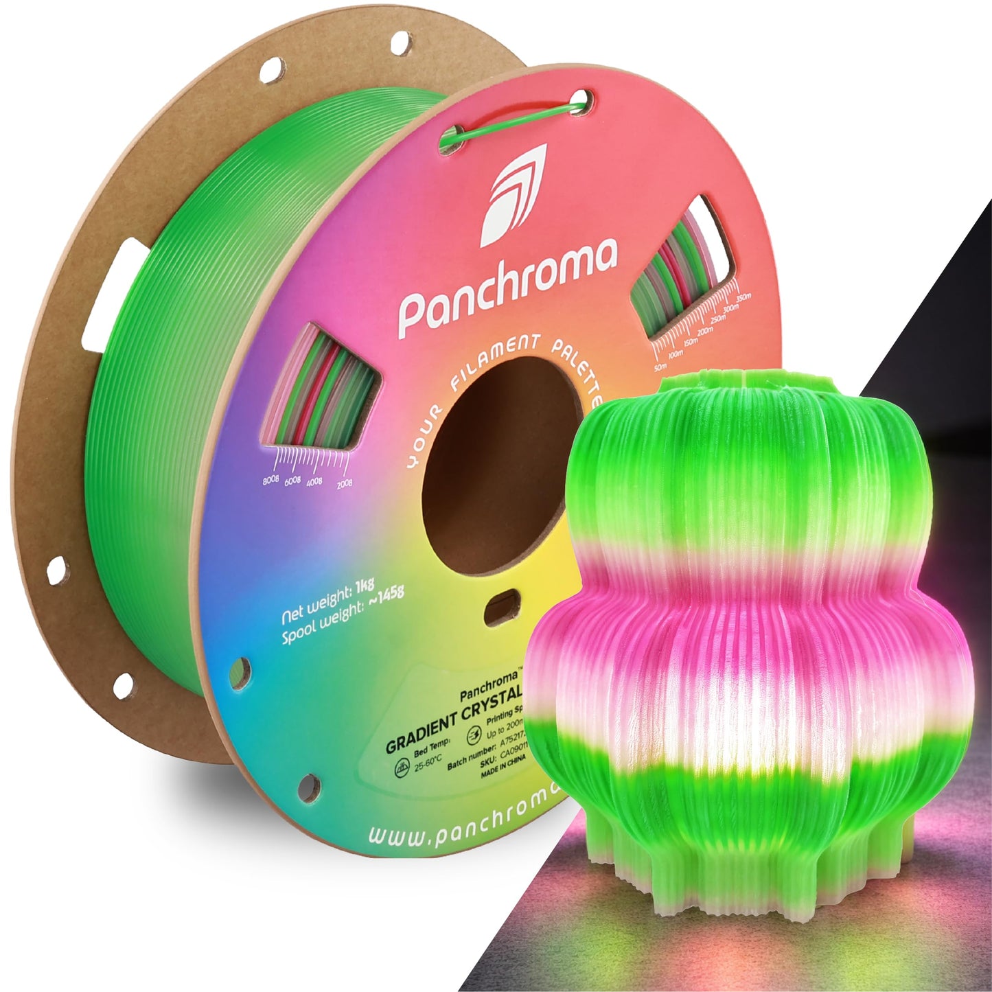 Polymaker Panchroma Gradient PLA Translucent Magenta and Green 3D Printing Filament, 1.75mm 1KG, Premium Gradient PLA, Easy to Print, AMS Compatible, Perfect for Lamp Shades, Vases, Ornaments