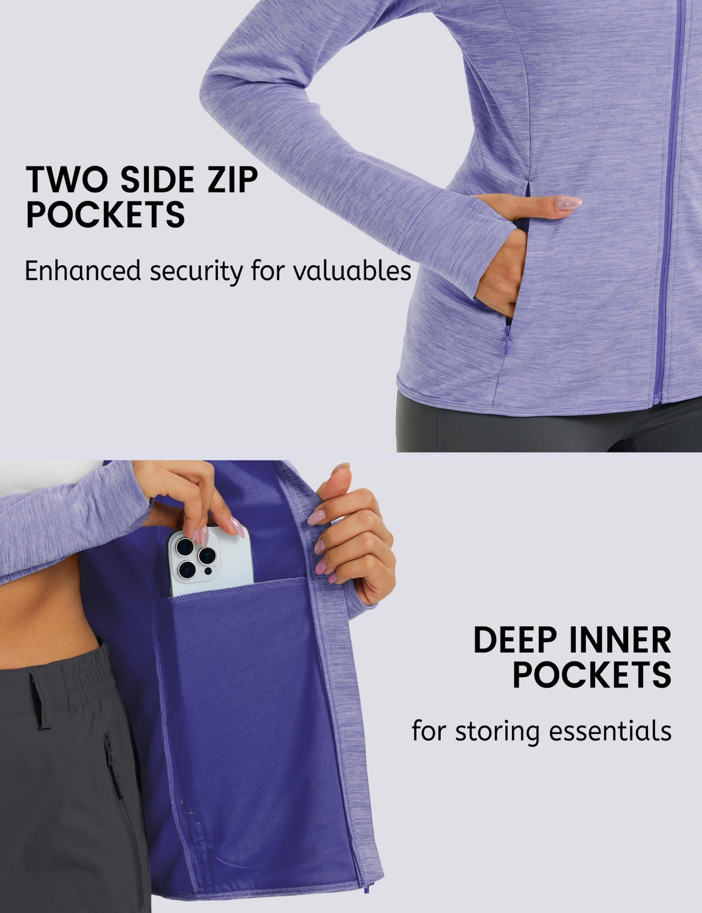 MAGCOMSEN SPF Jacket for Women Lightweight Full Zip Sun Protection Clothing Long Sleeve Shirts UV UPF Fishing Pockets Light Purple M