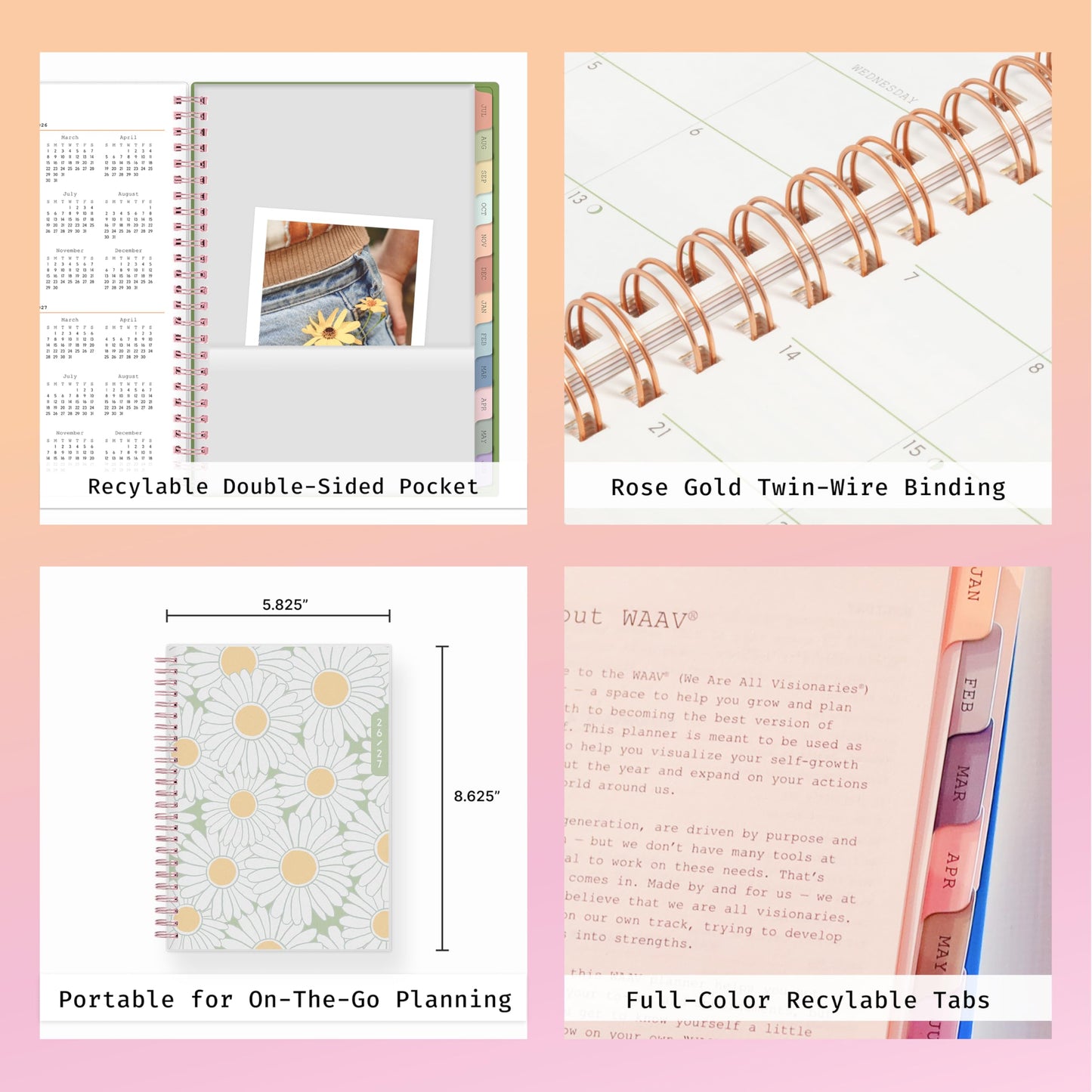 Blue Sky WAAV 2026-2027 Weekly and Monthly Academic Year Planner Calendar, July 2026 - June 2027, 5.875" x 8.625", Flexible Cover, Wirebound, Laminated Tabs, Storage Pocket, Includes 20 Extra Notes Pages, Michelle