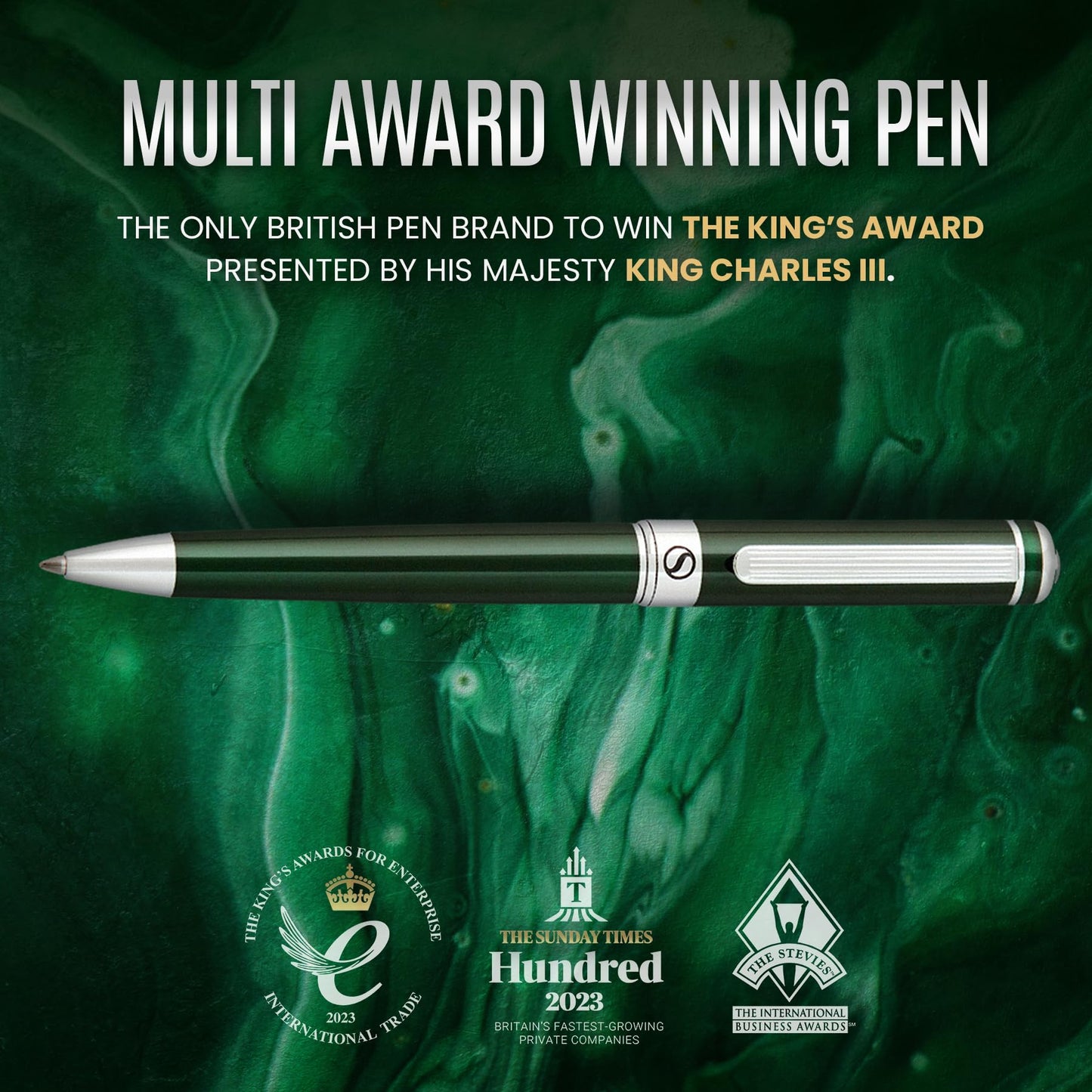 Scriveiner Green Ballpoint Pen - Stunning British Racing Green Luxury Pen, Chrome Finish, Schmidt Black Refill, Best Ball Pen Gift Set for Men & Women, Professional Executive Office, Nice Designer Pen