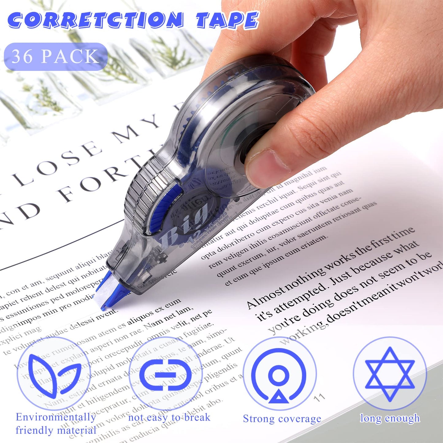 Chivao 36 Pack White Correction Tape, Classroom Correction Tape Wipe out Easy to Use Applicator Translucent Dispenser Shows for School Office Note Journal, 0.2 Inch x 39.4 Feet
