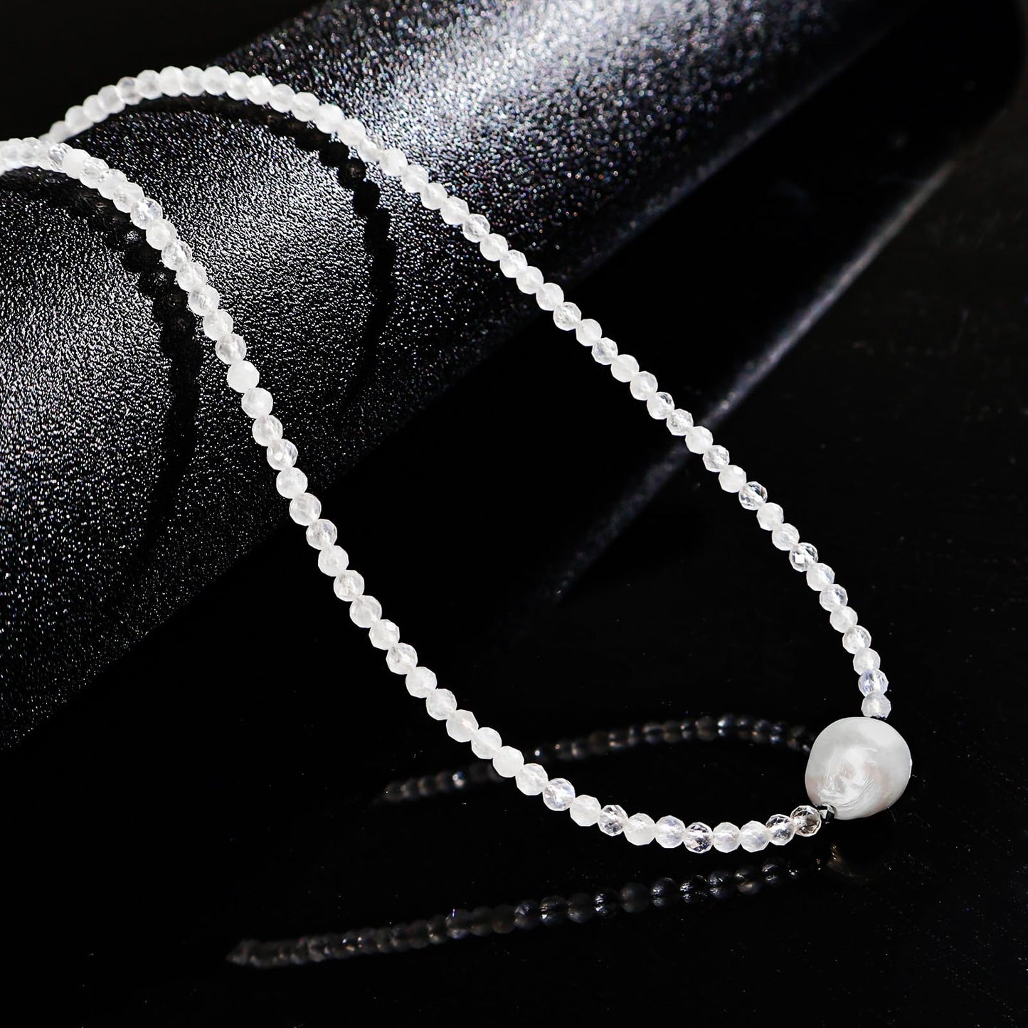 GEMTAL Pearl Necklaces for Women Trendy Single Pearl Necklace Moonstone Crystal Choker Natural Gemstone Beaded Necklace Jewelry for Women Mothers Day Valentines Gifts