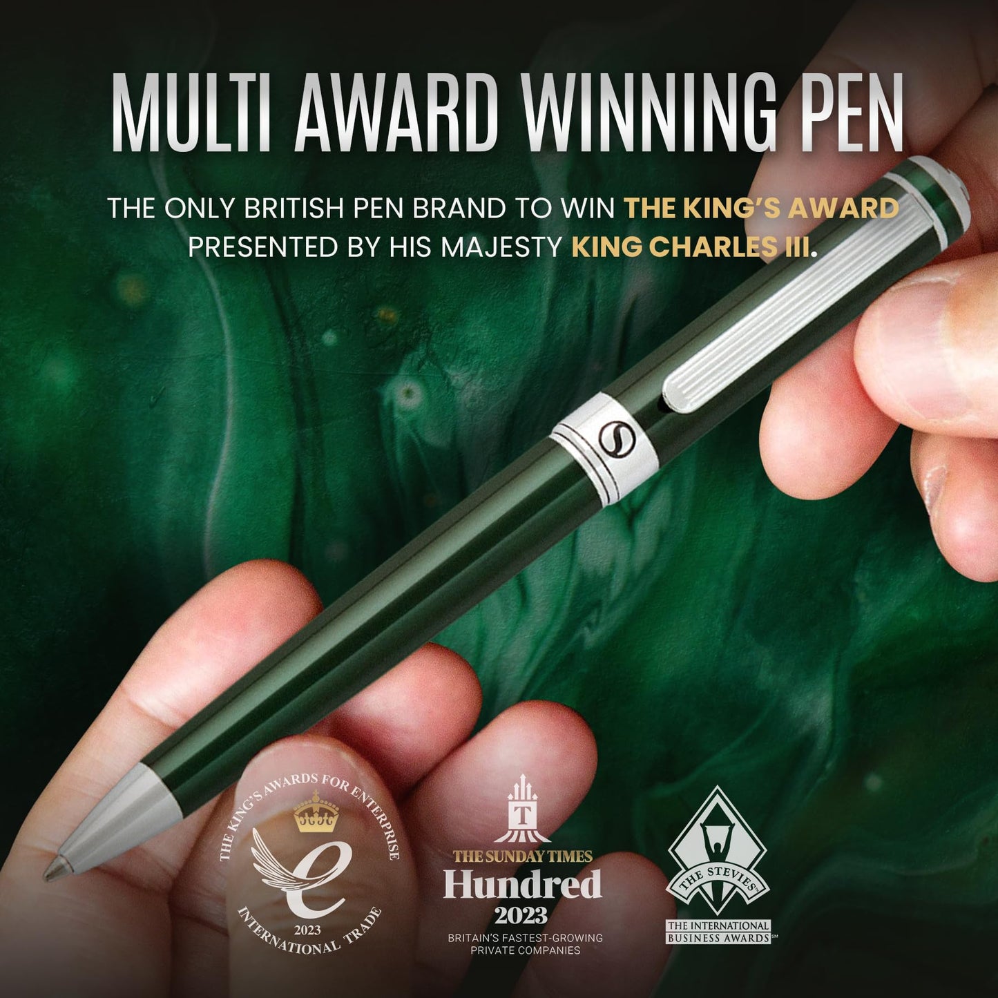 Scriveiner Green Ballpoint Pen - Stunning British Racing Green Luxury Pen, Chrome Finish, Schmidt Black Refill, Best Ball Pen Gift Set for Men & Women, Professional Executive Office, Nice Designer Pen