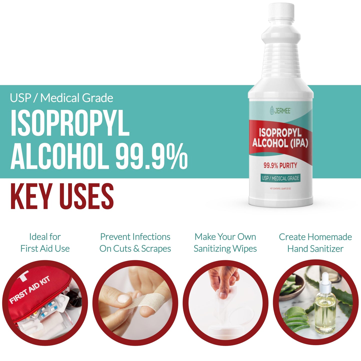 Jermee Isopropyl Alcohol (IPA) 99.9% Purity - USP/Medical Grade - Concentrated Rubbing Alcohol, Made in The USA - 128 oz